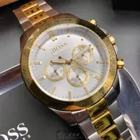 在飛比找ETMall東森購物網優惠-BOSS手錶, 男錶 44mm 金色圓形精鋼錶殼 白色三眼,
