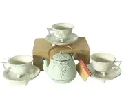 Tea Kettle Japenese Cast Iron Teapot W/SS Infuser Includes 3 Cups/Saucers NEW