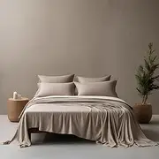 RAGA 100% Tencel Bed Sheet Set, 375 Thick Thread Count and Sateen Weave, Super Soft and Durable, 4 Pieces Sheet Set, Solid Plain Simply Taupe Color (Queen)