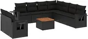 vidaXL 10 Piece Garden Sofa Set with Cushions - Modular Sofa, Black PE Rattan, Weather-Resistant, Stable Acacia Wood Table, Removable Covers for Outdoor, Patio, Terrace, Backyard