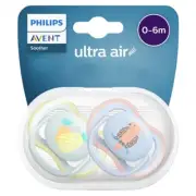 AVENT Ultra Air Decorated 2 Pack Soothers 0-6m - Mixed Newborn Dummies SCF085/14