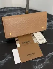 BURBERRY WALLET HERON TB DEBOSSED MONOGRAM CAMEL AUTHENTIC NWT -Store Display