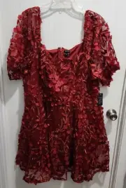 NEW Torrid Women's Textured Floral Mesh Puff Short Sleeve Dress Red Plus Size 20