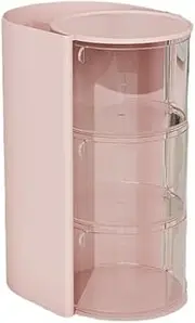 3-Tier Hair Accessories Organizer with Hair Brushes Holder, Rotatable Drawer Makeup Sponge Holder Desktop Organizer Case for Makeup Brush Lipsticks Q-tip Cotton Swab Stationery (Pink, 18.2*13.4*10CM)