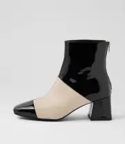 New Django & Juliette Vitch Black Cream Patent Leather Ankle Boots Womens Shoes
