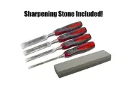 4Pc Go Thru Wood Chisel & Sharpening Stone Set Carpenter Steel Professional Pro