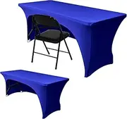 Nasitos 2 Pack Royal Blue Tablecloth 6 Foot-Open Back Fitted Spandex Table Covers 6ft, Washable Fabric Tablecloths, Wrinkle Resistant for Trade Show, Parties, Craft Show, Display, Wedding, Events