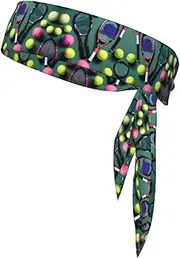 [HVTTIOR] Funny Tennis Racquets and Tennis Balls Print Multifunctional Sweat Wicking Sports Head Tie Headband for Tennis Basketball Karate