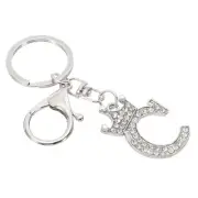 Initial Letter Keychain, Letter C Crown Design Charm, Silver Tone