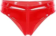 [TiaoBug] Women's Sexy Wet Look PVC Open Crotch V-Back Panty Mini Briefs Cheeky Underwear Panties