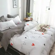 White Hearts Quilt Doona Duvet Cover Pillow Case Set