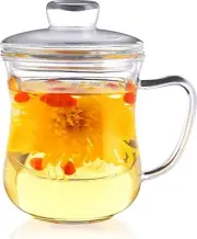 CNGLASS Glass Tea Cup with Removable Infuser and Lid,10oz Thickened 10oz