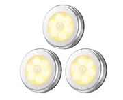 L43 3PCS Smart 6LED Human Round Body Induction Lamp Bedside Night Light Home Magnetic Suction Corridor Cabinet Light-Silver