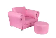 Kids Pink Couch Sofa Chair w/ Footstool in PU Leather