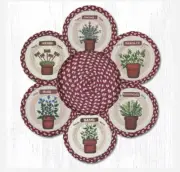 6 Braided Jute 10" Round Trivets with 1 Coordinating Basket. HERBS