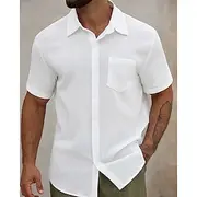 Men's Shirt Summer Shirt Casual Shirt Beach Shirt Button Up Shirt White Short Sleeve Plain Lapel Vacation Hawaiian Clothing Apparel Polyester Fashion Casual Co