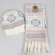 NWT The Original Muk Luks Scarf & Beanie Hat Set Fair Isle Crochet Reversible