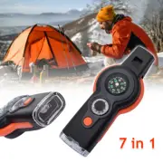 7In1 Outdoor EDC Survival Whistle Keychain & Compass Thermometer Magnifier Tool