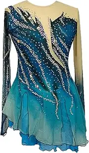 [Zagitova] Women Ice Figure Skating Dress Ballet Dance Leotard Gymnastics Sequin Gradient Chiffon Dress Dancewear