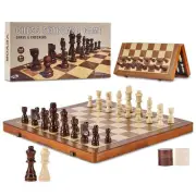 Magnetic Wooden Chess Set 15 in. 2-in-1 Chess Checkers Game Set
