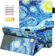 [UUCOVERS] for iPad mini 7 Case A17 Pro 2024 & iPad mini 6 Case 2021 (8.3 inch) with Stand/Pencil Holder [Auto Wake/Sleep] PU Leather Smart Cover for iPad mini 7th/6th Gen Case, Van Gogh Starry Night