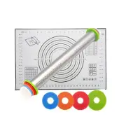 Rolling Pin and Baking Pastry Mat Set,Stainless Steel Dough Roller,Rolling Pi...