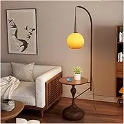 Indoor Floor Lamps Table & Lamp Combo with LED Bulb, Desk Lamp with USB Port, Modern End Table with Floor Lamp for Living Room, Bedroom, Guest Room Standing Lamp(Brown)