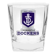 Set of 2 Fremantle Dockers Freo AFL Square Spirit Glasses with Metal Badge