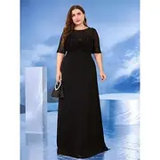 A-Line Plus Size Dresses Elegant Curve Dress Formal Wedding Floor Length Half Sleeve Crew Neck Chiffon with Beading 2025