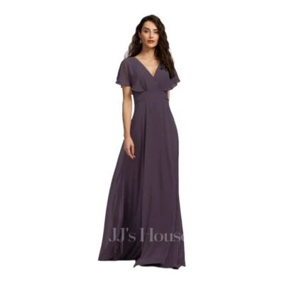 JJ's House A-line V-Neck Floor-Length Chiffon Bridesmaid Dress Plum Size 2