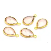 5 Pcs 18X11mm Pink Chalcedony Connector 1 Loop Bezel 18k Gold Plated