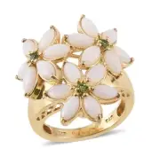 Australian White Opal, 14k YG Over Sterling Silver Floral Ring (size7)