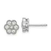 14k White Gold Floral Real Diamond Post Earrings