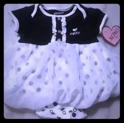 XOXO Baby Black White Girls Polka Dot Bodysuit New