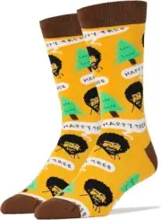 Oooh Yeah Men's Luxury Combed Cotton Crew Socks Bob Ross Happy Tree,Large