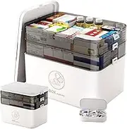 Medicine Storage Box 3-Tier Portable PP First Aid Storage Box with Sealing Buckle & Dual Trays Partitioned Medicine Box Organizer Storage for Family Office and Travel White First Aid Box First Aid St