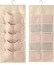 ST-BEST-P Bra and Underwear Hanging Storage Organizer Mesh Pockets Dual Sided Wall Shelves Space Saver Bag Sock Underpants Drawer Closet Clothes Rack (Beige:(5+10 Pockets))