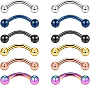 [JESMODA] 12PCS 16G Stainless Steel Eyebrow Rings Kit Industrial Barbells Set Ear Navel Belly Lip Body Eyebrow Piercing Jewelry with Balls Spikes for Women Men 8mm 10mm