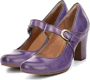 [SHODENSE] Women Vintage Chunky High Heel Mary Jane Shoes Round Closed Toe Ankle Strap Dress Sandals 3" Block Heel Mary Jane Lolita Pumps Two-Toned Patchwork Buckle Ladies Office Wedding Retro 4-11 M US