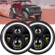 Fit VW Dune Buggy / Rail Buggy 7" ROUND LED Headlight Hi/Lo Beam DRL Turn Signal