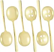6 Pcs Stainless Steel Serving Spoons Includes 3 Serving Spoons and 3 Slotted Large Gold Set Dishwasher Safe Buffet for Parties