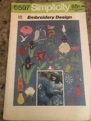 1974 SIMPLICITY #6597 - RETRO FLORAL & ANIMAL TRANSFER EMBROIDERY PATTERN FF