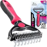 Pat Your Pet Deshedding Brush - Double-Sided Undercoat Rake for Dogs & Cats - Shedding Comb and Dematting Tool for Grooming, Extra Wide (Pink)