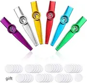 6 Metal Kazoo Musical Instruments with 40 Pieces Kazoo Flute Diaphragms, Aluminum Alloy Metal Kazoo Kids Set A Good Companion for Guitar,Ukulele,Violin,Great for Kids Music Lovers (B)