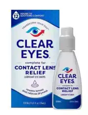 Clear Eyes Contact Lens Eye Drops 12Hr Relief Soothes & Moiturizes Comfort .5oz