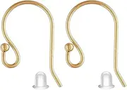 BEADNOVA Earring Hooks 14k Gold Filled Ball Dot Ear Wire with Rubber Earring Backs Earwire for Jewelry Making Earring Supplies (4pcs Ear Wire and 4pcs Earring Backs, Total 8pcs)