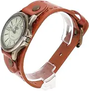 [ROMISBABA] 1Pc Genuine Cowhide Vintage Roman Numeral Wristwatch for Women Stylish Casual Band Watch Orange for Everyday Wear