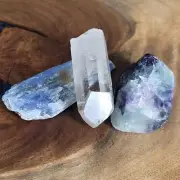 Clear Quartz Point, Kyanite & Rainbow Fluorite Spiritual Ascension Crystal Set