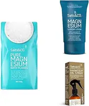 Salts & Co. Magnesium Salts Gift Bundle (Magnesium Bath Flakes, Oil Spray & Support Lotion)