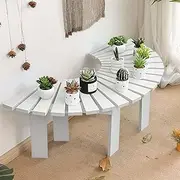 Wooden Curved Garden Benches, Indoor Outdoor Decor Slatted Bench Seat, Rustic Wrap Around Backless Leisure Bench for Patio Porch Poolside Park Backyard Balcony(Half Round)